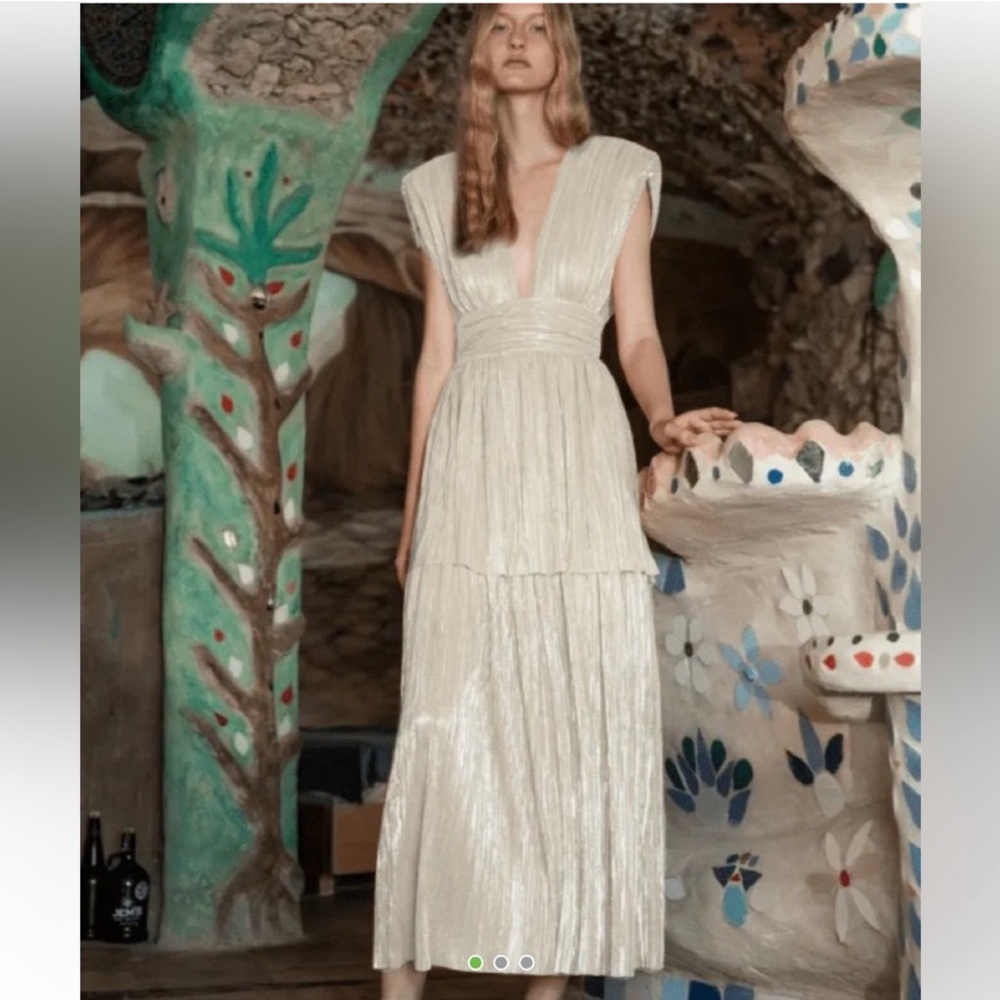 Sabina Musayev Ophelia Plissé Lurex Shimmer Midi Dress